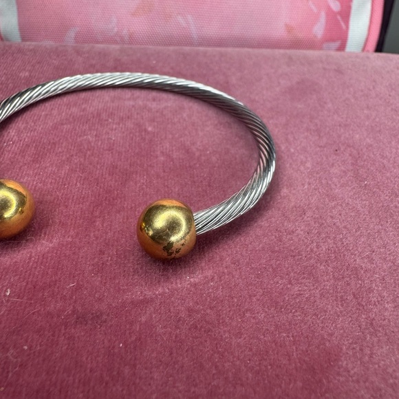 Two-Toned Silver and Gold Tone Spiral Twist Cuff Bracelet - Picture 4 of 7